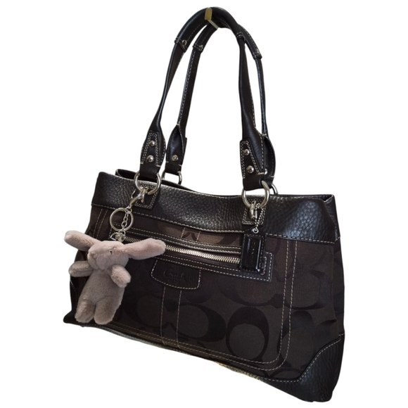 Coach Brown Penelope Satchel - COA - Dust Bag - Pebbled Leather Signature Canvas - Picture 9 of 10
